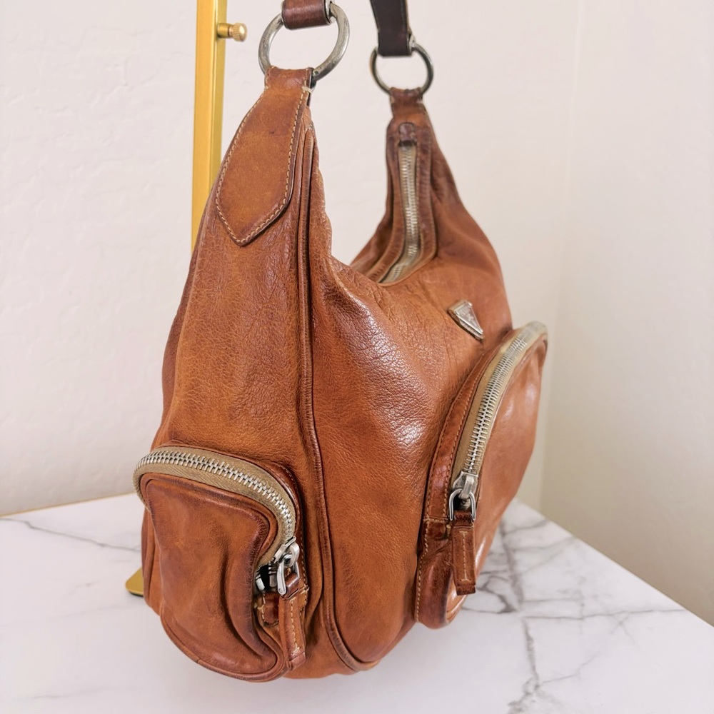 Prada Vintage Authentic Washed Buffalo Bauletto Hobo Bag Purse Naturale Tan COA - Picture 6 of 14